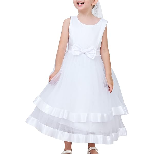 KYMIDY Flower Girl Dress Kids Princess Ball Gown - Pink Party Dress With Bow Waist