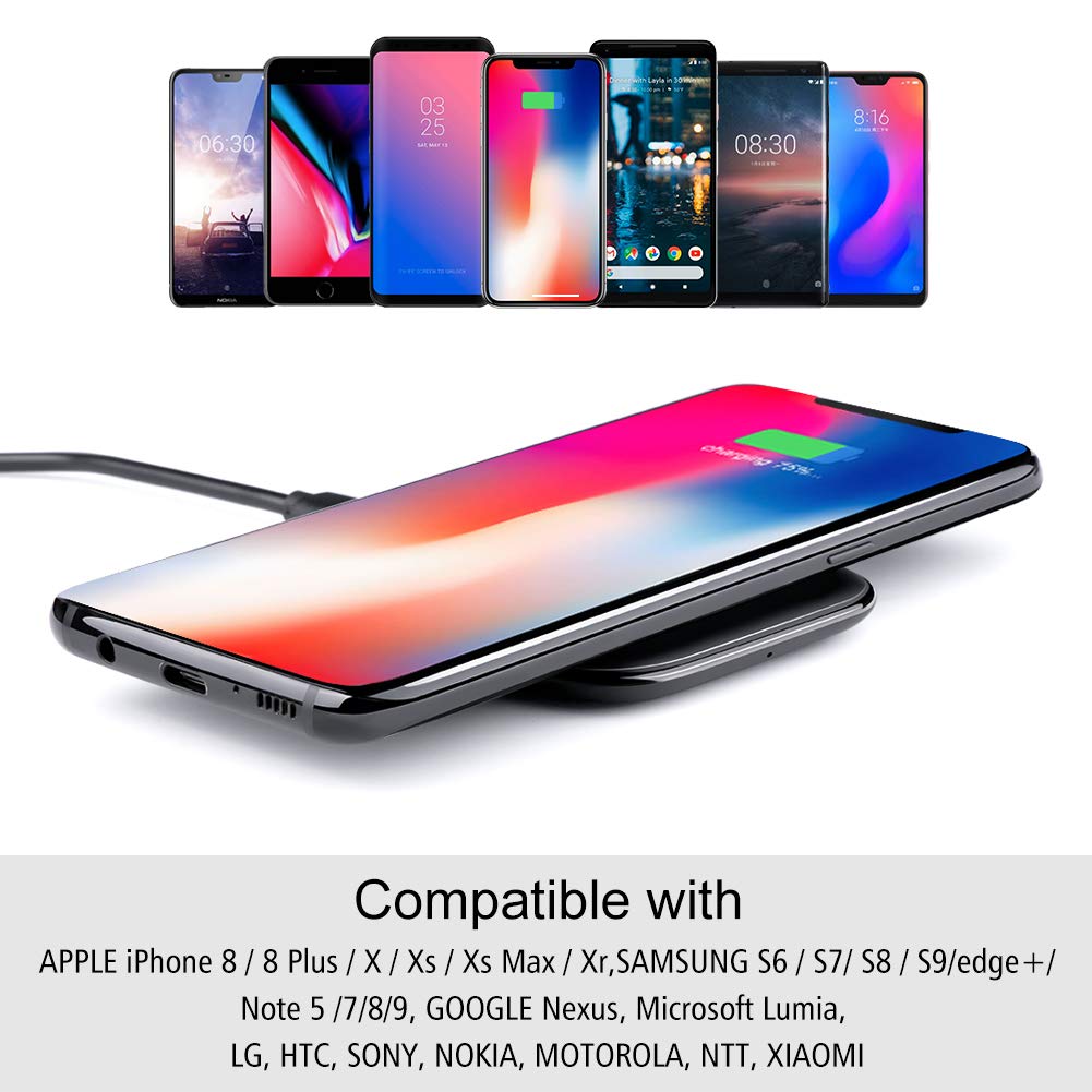 ARINO Wireless Charger Fast Wireless Charging Pad Portable QI Fast Wireless Charging Station Compatible for iPhone Xs/Xs Max/Xr/X/8/8 Plus Samsung Galaxy S9/S9 Plus and Other Qi Enable Devices