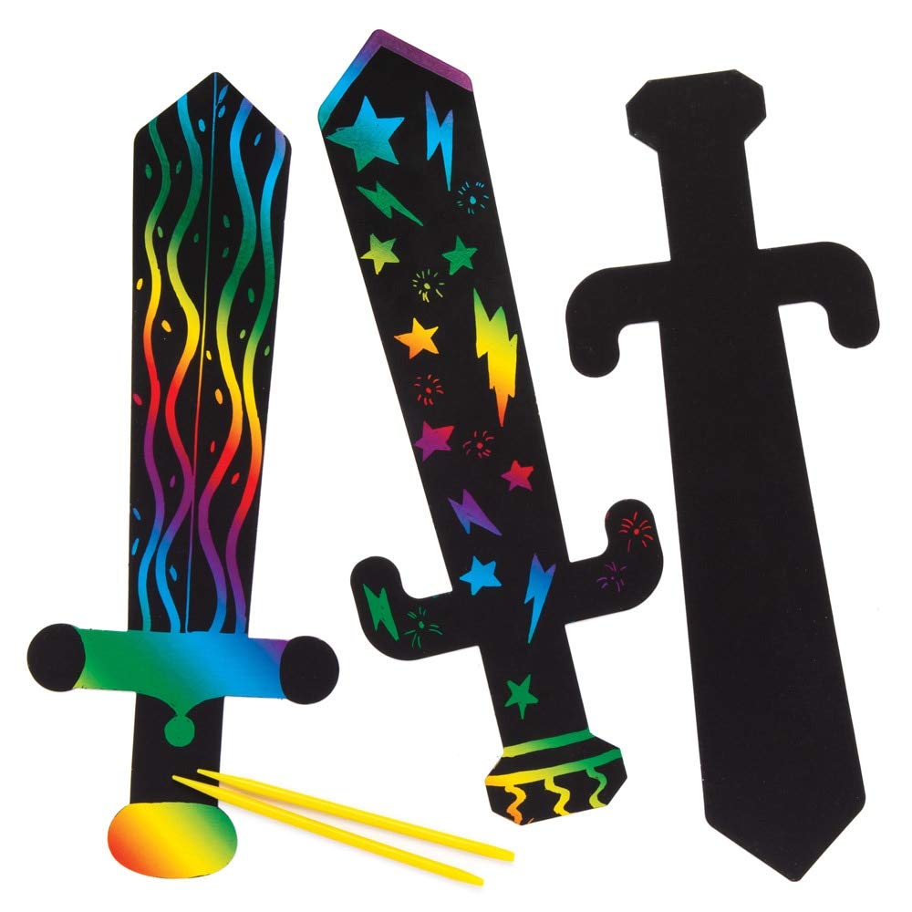 Baker Ross AW656 Scratch Art Swords (Pack of 6), Black