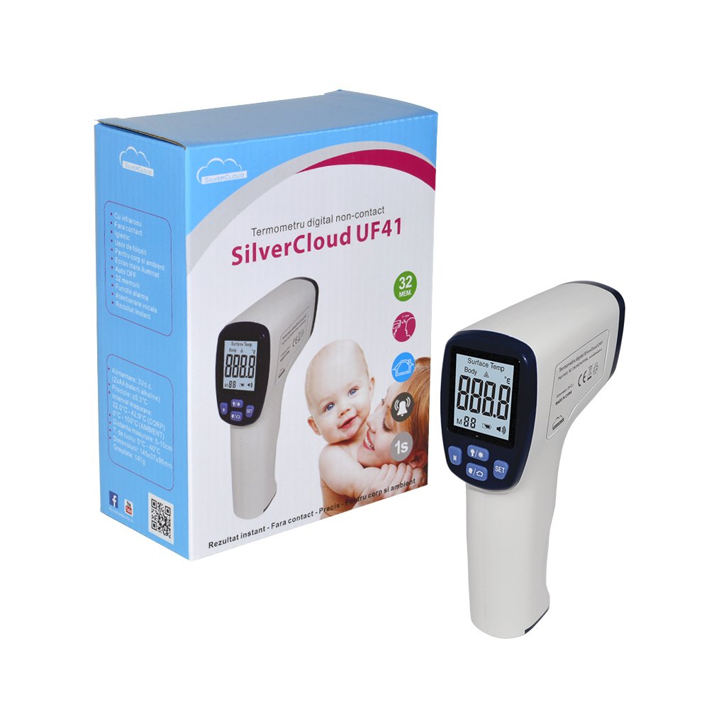 Digital Thermometer Gun Point SilverCloud UF41 Infrared Thermometer Non-Contact for Body and Surfaces