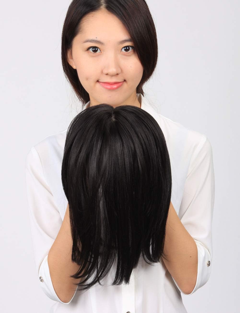 Side-Part Straight Topper Clip in Forehead Hairpiece with Bangs for Women with Thin Hair 4# Dark Brown, 12 inch (Pack of 1) - Image 5