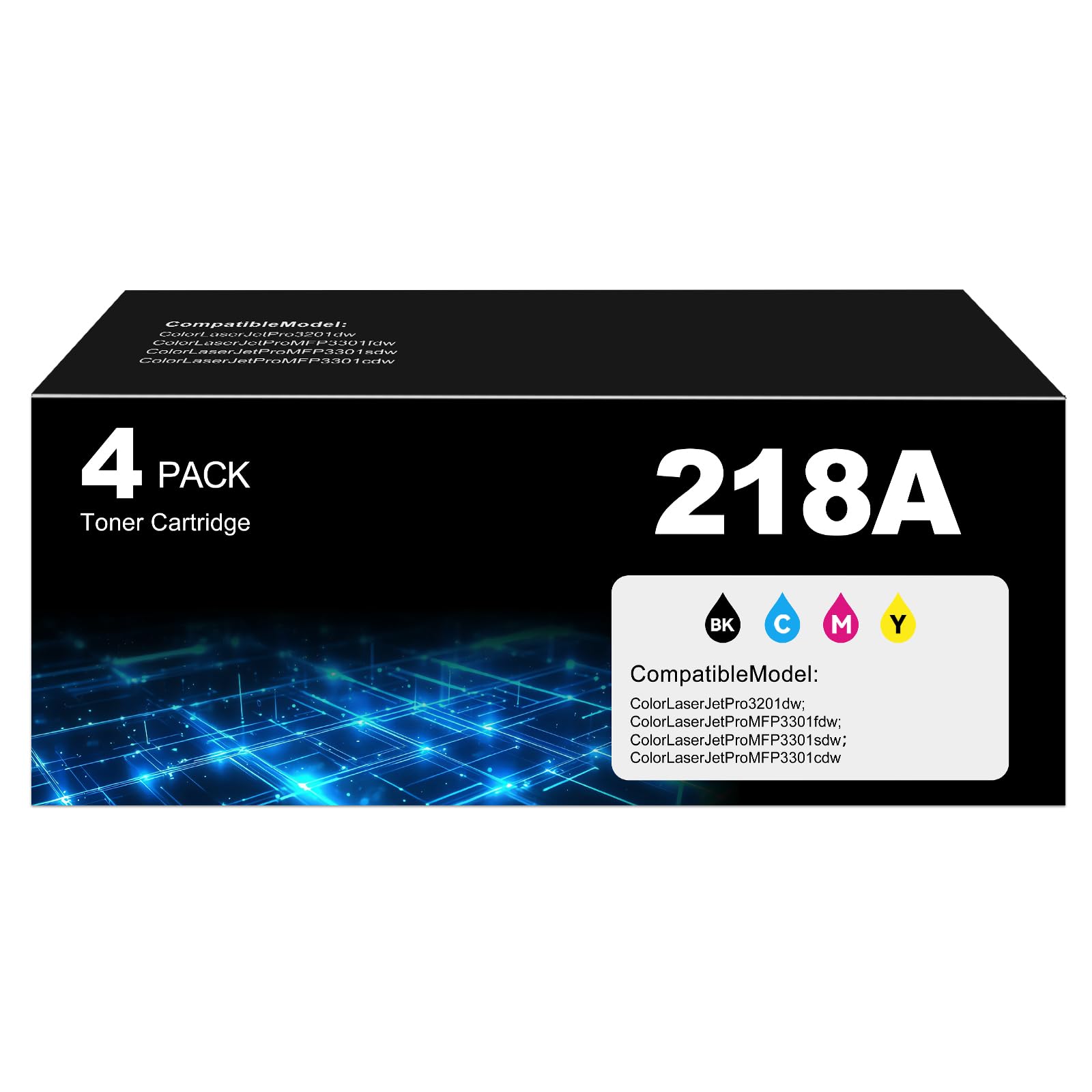 Photo 1 of 218A Toner Cartridges Replacement 3301sdw 3301fdw 3201dw Compatible for HP 218A 218X Toner (with Chip) W2180X W2180A Works for Pro 3201dw Pro MFP 3301fdw 3201dw 3301sdw Printer 4Pack(1BK+1C+1M+1Y) (3 new one open)