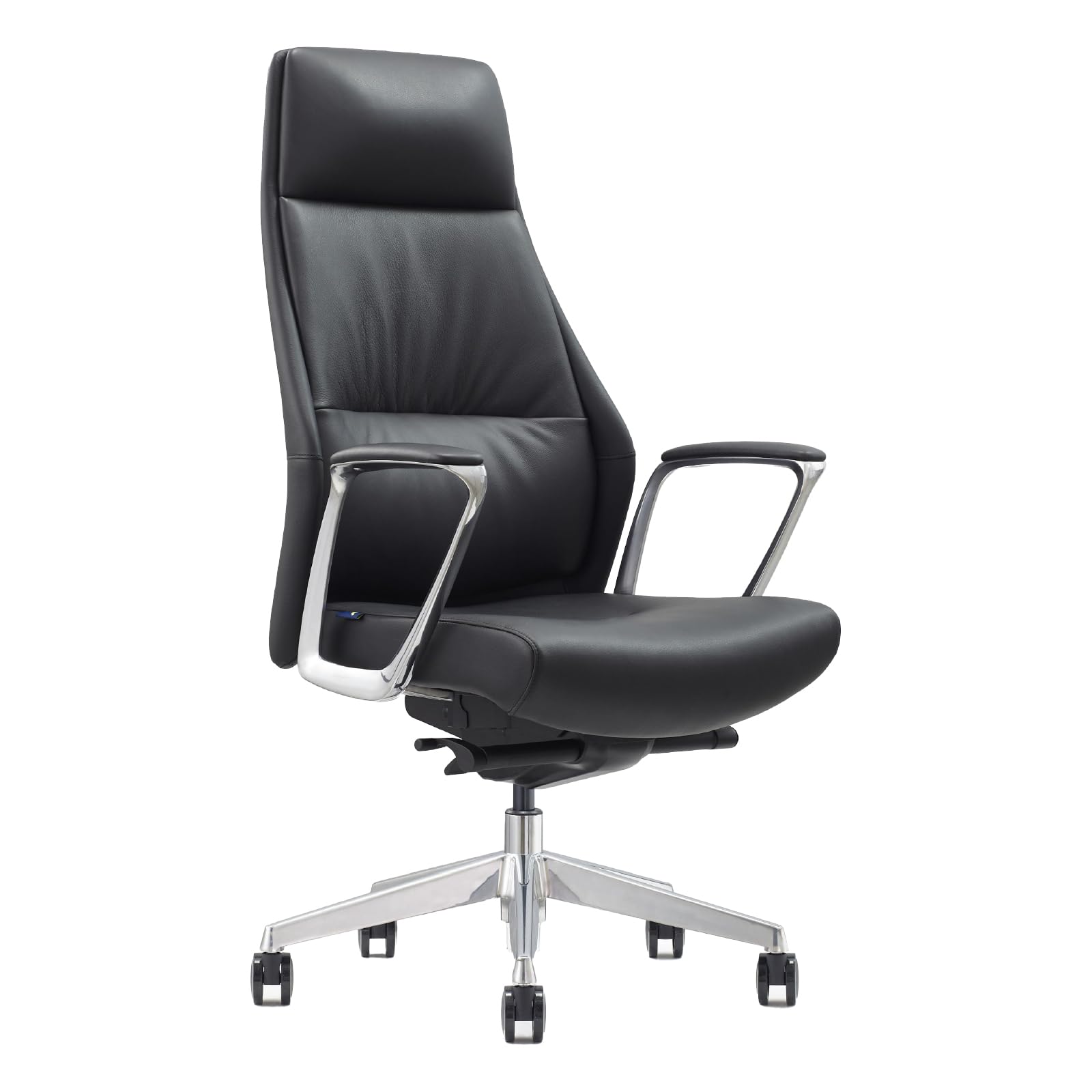 Photo 1 of Executive Office Chair, Top-Grain Leather Office Desk Chair, Ergonomic High-Back with Headrest, Lumbar Support & Recline Lock – Black