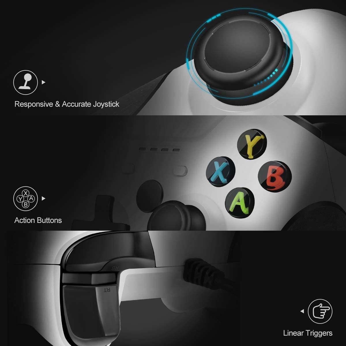 VOYEE Controller for Xbox One, Wired Enhanced Controller for Microsoft Xbox One/X/S/Elite (White): Computers & Accessories
