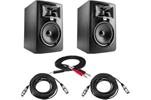 JBL 2 Pack 305P MkII Powered 5" Dual 41W Two-Way Studio Monitor Bundle with H&A Value Series XLR M to F Professional Microphone Cable and Hosa 10ft Stereo 3.5mm Male - Two Phone Plugs, Y-Cable
