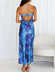 Realtix Summer Satin Print Backless Tube Tops Maxi