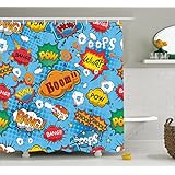 Superhero Shower Curtain by Ambesonne, Famous Comic Strip Speech Balloons Icon Chat Scream Magazine Signs Pop Graphic, Fabric Bathroom Decor Set with Hooks, 70 Inches, Multicolor