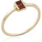 GEMISTRY Ava 14k Gold over Sterling Silver and Sterling Silver Amethyst Gemstone Stackable 3-Stone Baguette Ring, Sizes 6-8