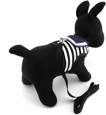 Ranphy Harnais Pour Petit Chien Chat Rayé Gilet Chiot Avec Laisse Veste Réglable Harnais Marin Matériau Respirante Noir Taille M