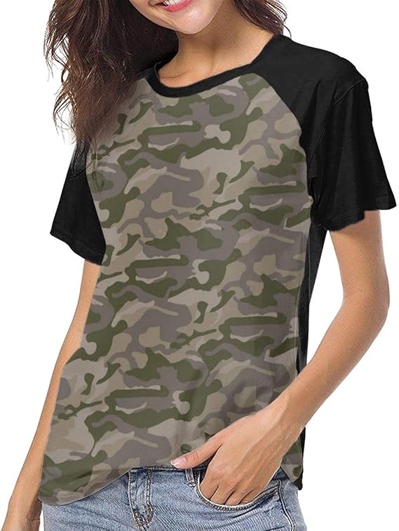 Amazon Co Jp レディース 女性 ラグラン袖 半袖 シャツ 迷彩柄 カモフラージュ 丸ネック Tシャツ インナーシャツ カジュアル フィットネス 吸汗速乾 クルーネック スポーツウェア S 2xl 服 ファッション小物