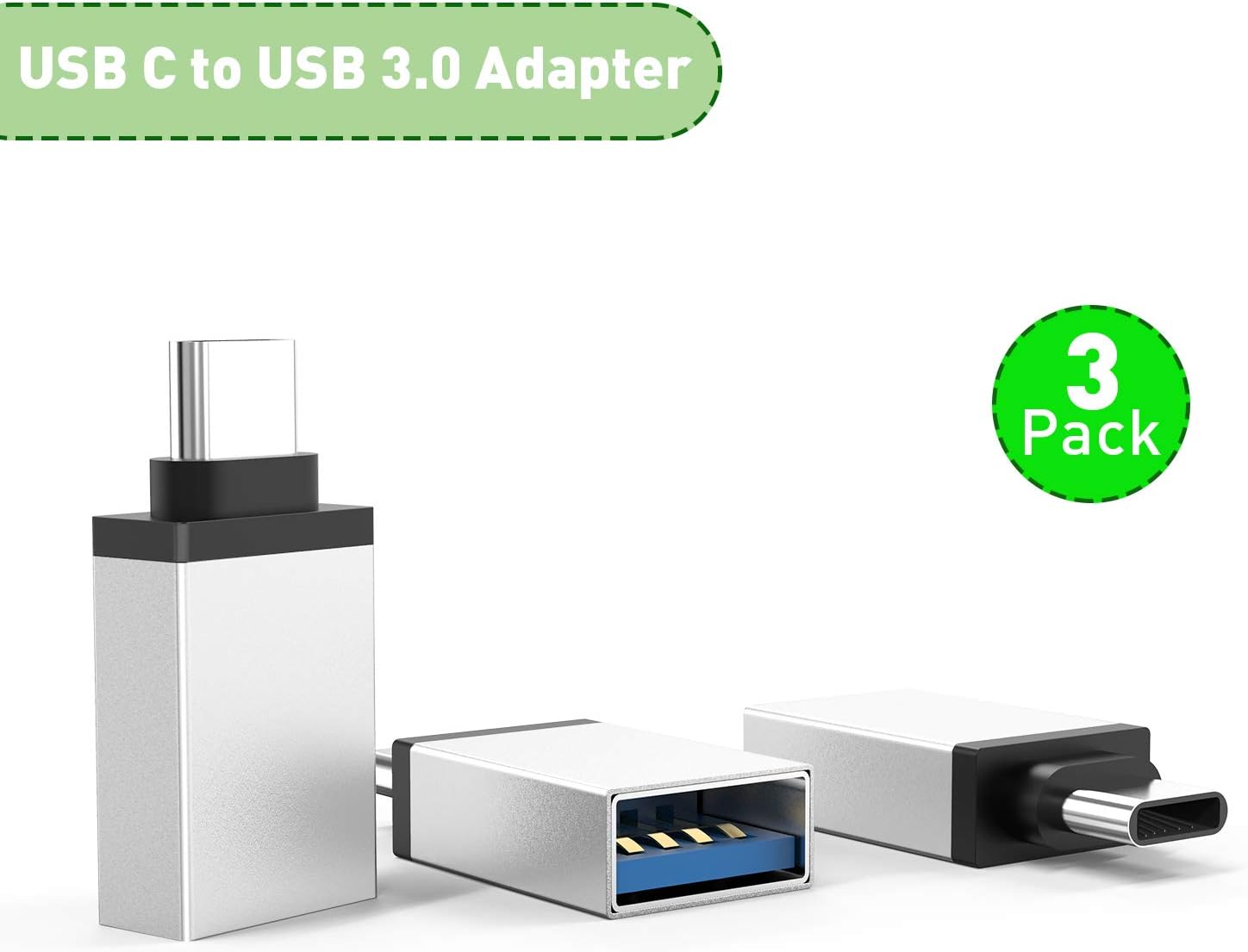 USB C to USB 3.0 Adapter, MoYaGoa 3-Pack USB C Male to USB 3.0 Female OTG Adapter, USB Type C Adapter, Thunderbolt 3 to USB Connector for Pad Pro,MacBook 2019/2018/Air 2018,HUAWEI,Pixel 3,Dell XPS