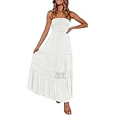 ZESICA Women's 2026 Summer Bohemian Strapless Off Shoulder Lace Trim Backless Flowy A Line Beach Long Maxi Dress