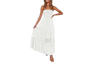 ZESICA Women's 2025 Summer Bohemian Strapless Off Shoulder Lace Trim Backless Flowy A Line Beach Long Maxi Dress