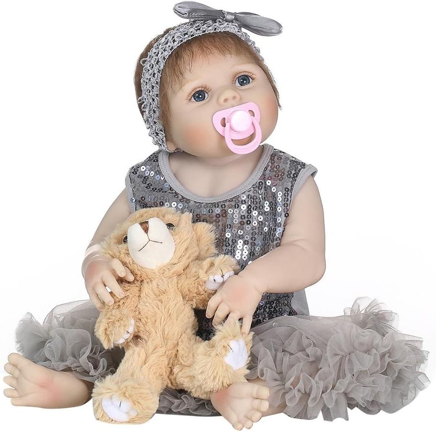 Prezzo Bébé bambole reborn Morbida in Silicone Realistico Bambola Ragazza in Abito Grigio Reborn Baby Dolls Giocattoli Può entrare nel bagno d'acqua 56*23*14CM Offerte
