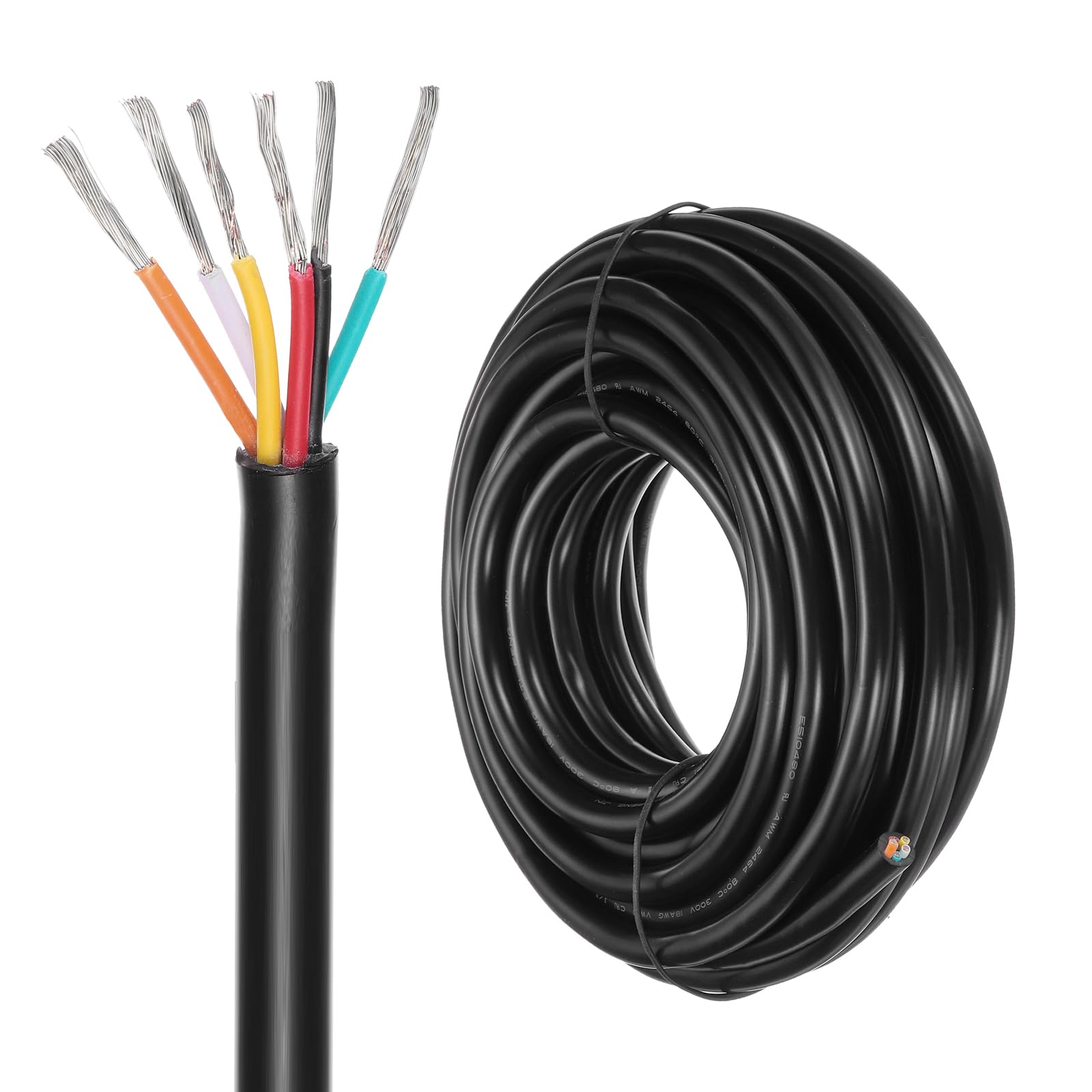 DMiotech 18 Gauge Wire Electrical Wire 6 Conductor, 18 AWG Extension Cable Cord 30 Ft/9 m UL2464 300V Stranded Tinned Copper Wire for LED Lighting Automotive