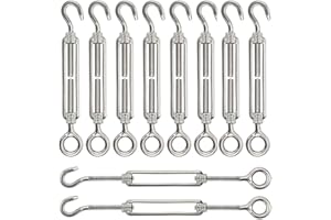 Turnbuckle Lsqurel 10PCS 304 Stainless Steel Turnbuckle Hook and Eye Heavy Duty M4 M6 M8 M10 Tensioner Adjustable Shade Sail Hardware for Tightening up Metal Cable Wire 5/32 1/4 5/16 3/8