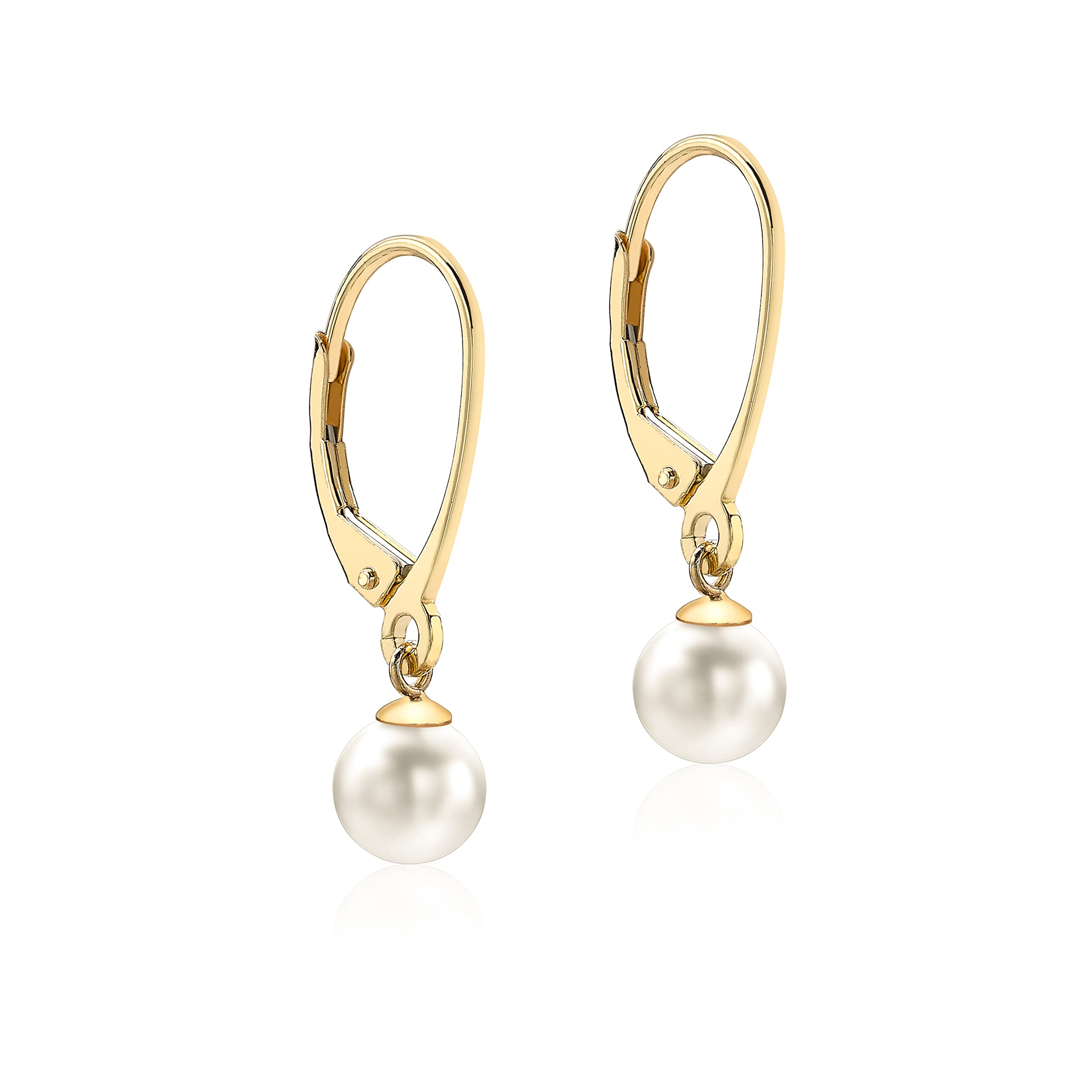 CARISSIMA Women's 9ct Yellow Gold Pearl Drop Earrings - 6mm x 24mm