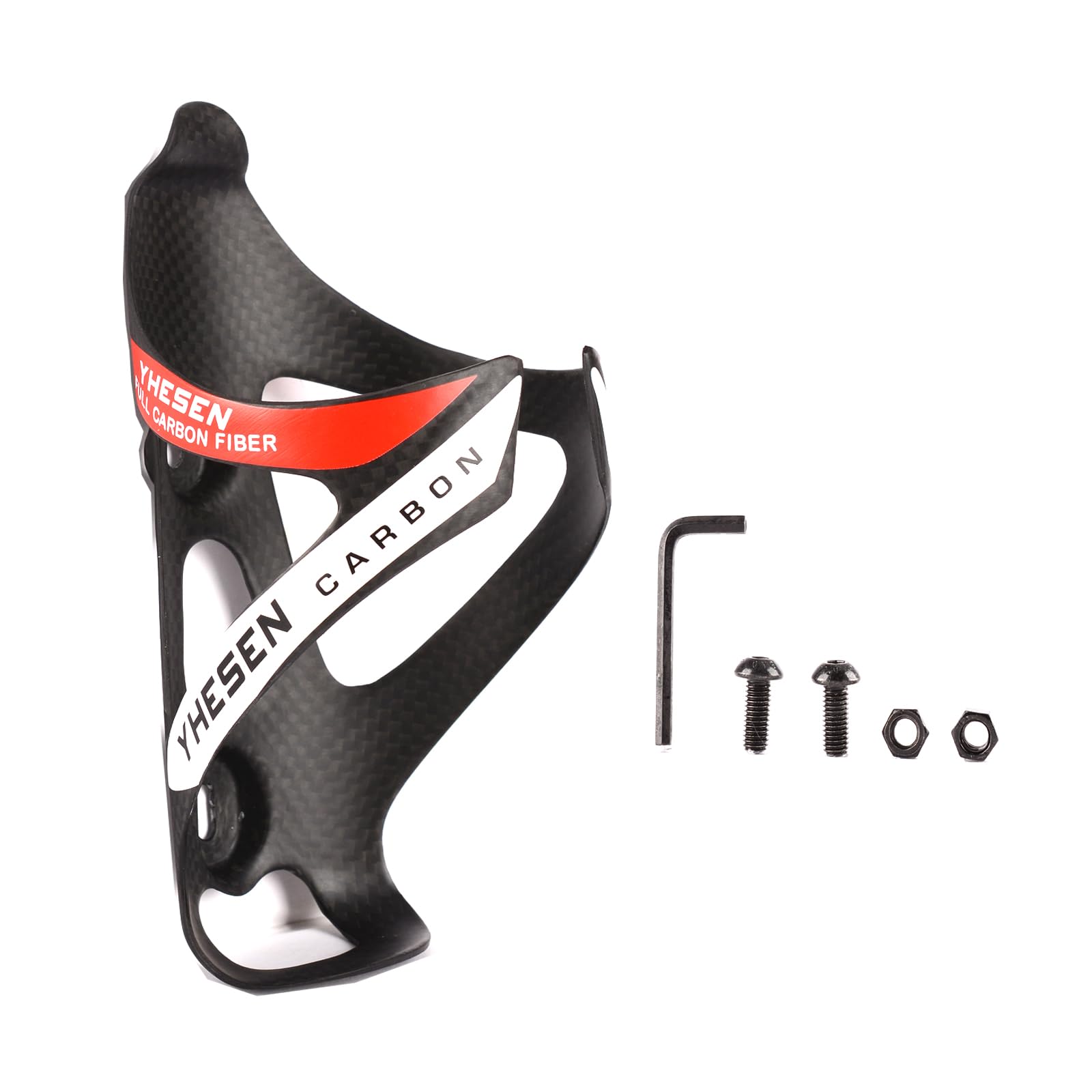 YHESEN - Bicycle Bottle Holder (Matte Red), Carbon Fibre, Cycling Accessories, 74 mm Diameter, Ultralight, Lightweight and Durable Water Bottle for Racing, MTB