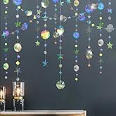 Cheerland Iridescent Party Decorations Holographic Star Garland Hanging Stars Moon Streamer Galaxy Birthday Decoration Ramadan Eid Banner Baby Shower Backdrop Space Alien Celestial Party Decor
