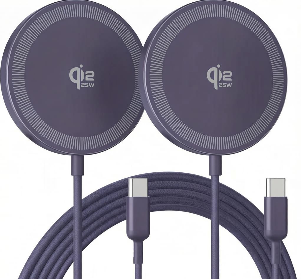 Magnetic Qi2.2 Wireless Charging Pad: 25W Charger for iPhone 17 16 Pro Max 16e 15 14 13 12 Series & AirPods Pro 2 3 4 Travel Home Office 2Pack(Slate Blue)
