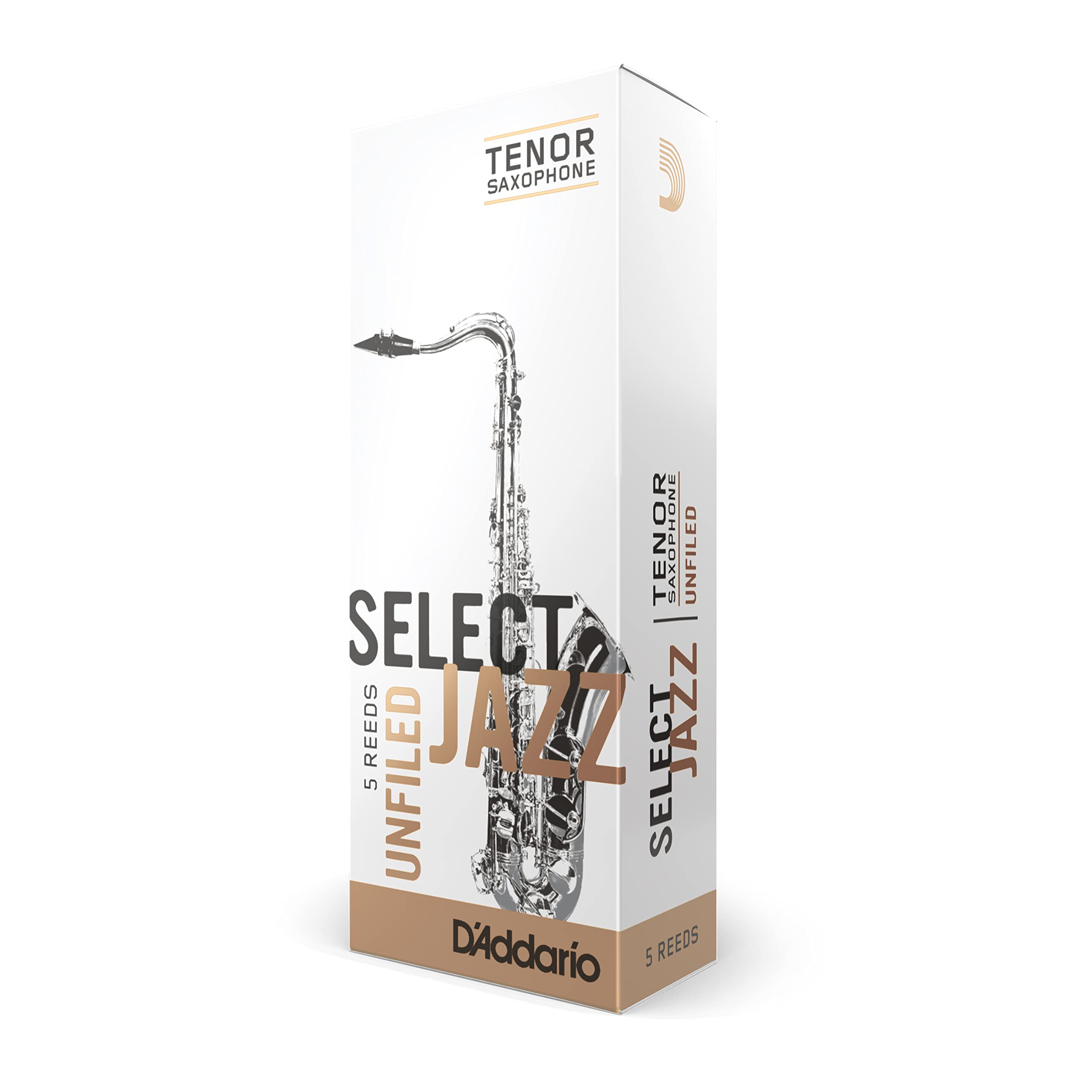 D’Addario Woodwinds Select Jazz Tenor Sax Reeds, Unfiled, Strength 3 Soft, 5-pack