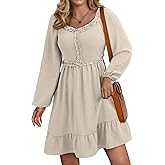 Dokotoo Womens Dresses 2025 Long Sleeve Empire Waist Ruffle Smocked Casual Mini Dress