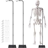 Domensi 2 Sets Halloween Skeleton Stake Stands Adjustable 6.43 ft Metal | Heavy Duty Iron for Indoor Outdoor, 10 Nylon Cable Ties Included, Adjustable Hanging Holder for Halloween Skull Display Decor