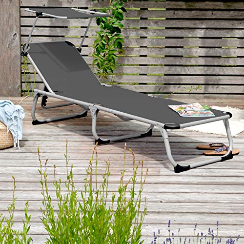 Park Alley Sonnenliege klappbar - Gartenliege wetterfest, Liegestuhl klappbar mit Sonnenschirm - hochwertiger Aluminium Rahmen - Outdoor Liegestuhl für Balkon & Garten - Belastbar bis 100kg – Bild 6