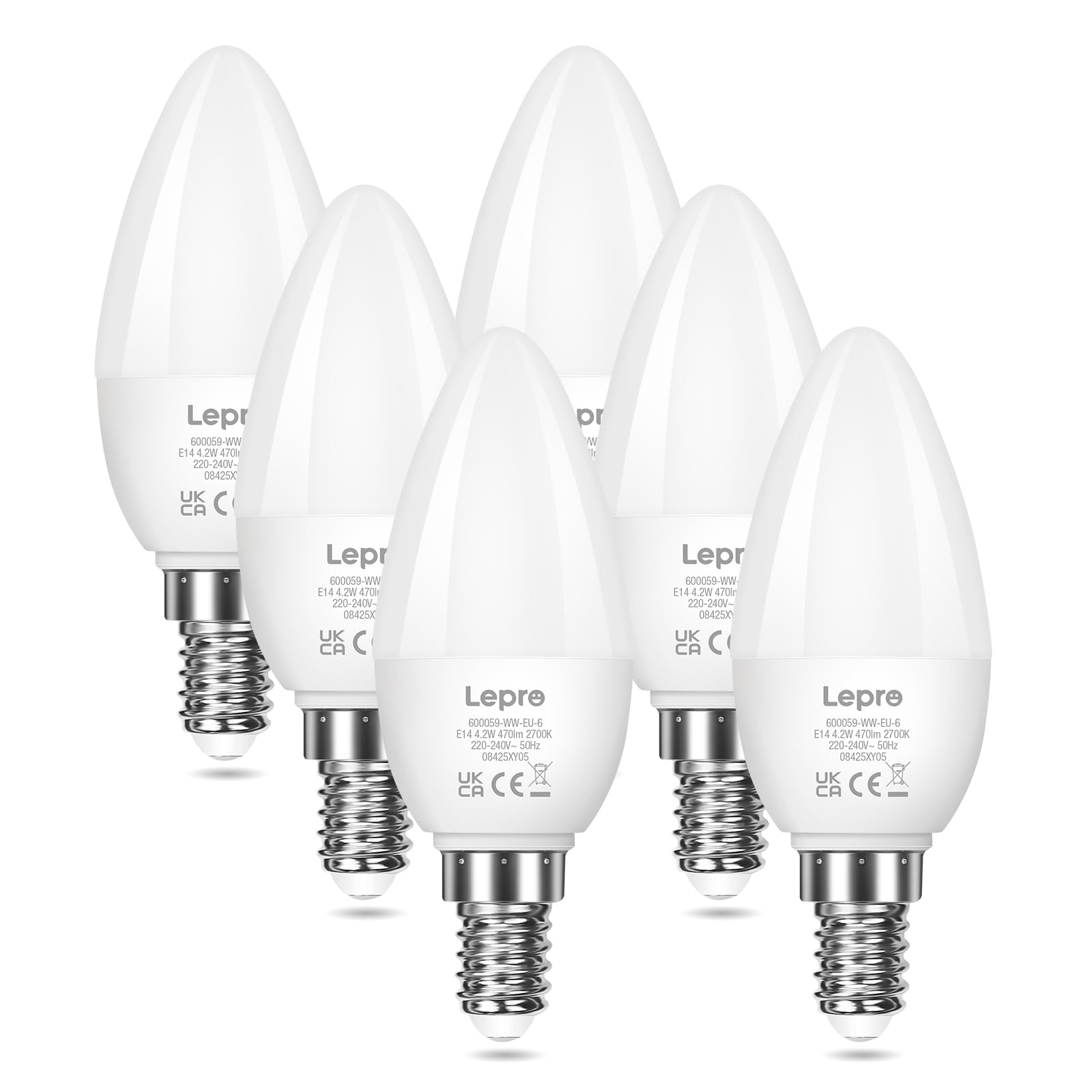Lepro E14 LED Light Bulb, Warm White 2700K, 4.2W 470 Lumen, 40W Equivalent Candle Bulbs, Small Edison Screw SES, Energy Saving, Non-dimmable, Pack of 6