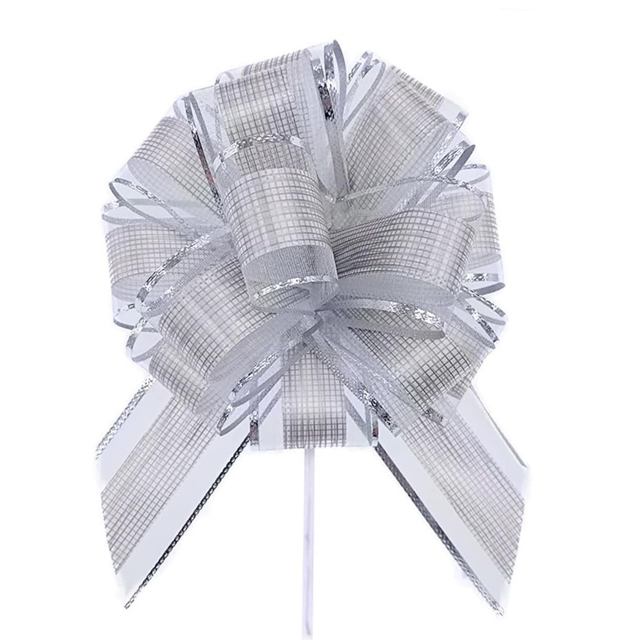 Ainmto 10Pcs Large Pull Bows(6 Inch),Silver Organza Pull Bows for Gift Wrapping,Party Decorations,Wedding Cars,Baskets