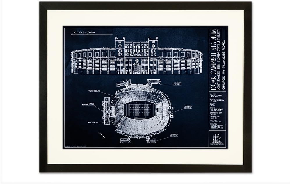 Doak Cambell Stadium Blueprint Style Print