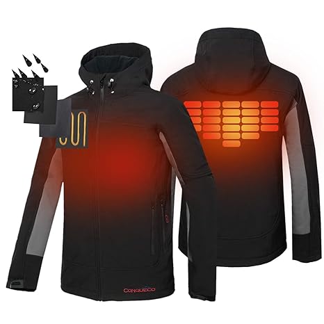 CONQUECO Herren Beheizte Jacken Wasserdicht Winddicht warm Softshell Winterjacke mit Akku und Ladegerät zum Outdoor Arbeiten