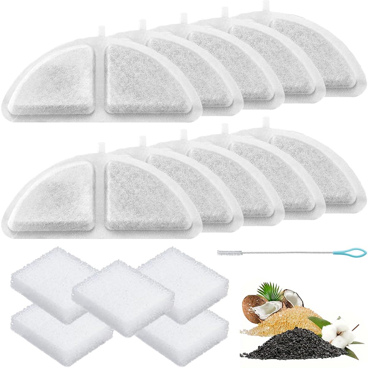 Acmerota Replacement Filter for TOMXCUTE P9 Wireless Cat Water Fountain, 10 Pack Cat Water Fountain Filter Compatible for 3L Cordless Cats Fountains with Clean Brush
