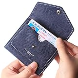 Borgasets Women's RFID Blocking Small Compact Bifold Leather Pocket Wallet Ladies Mini Purse (Crosshatch Blue)