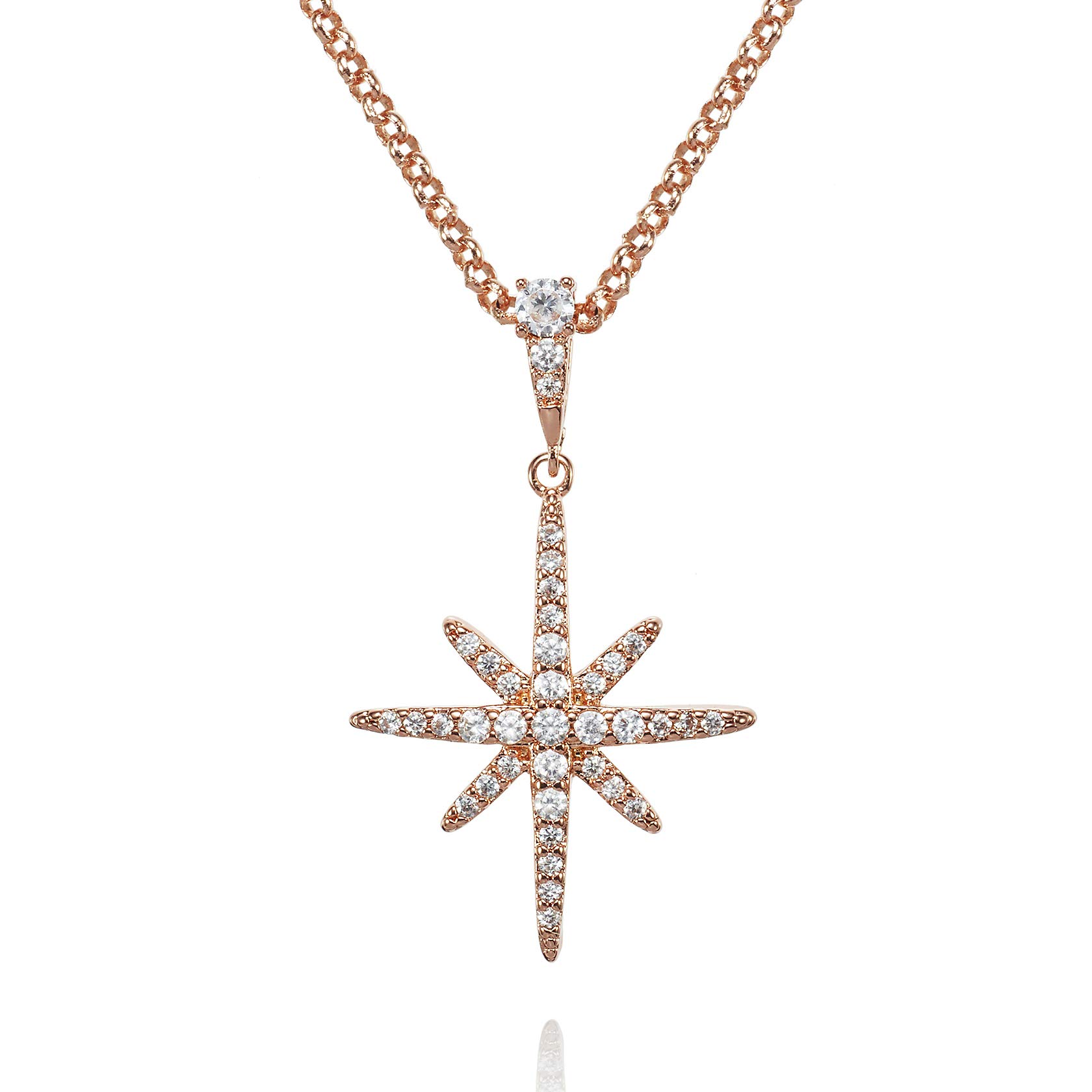 namana North Star Pendant Necklace for Women with Cubic Zirconia, Stone Studded Rose Gold Necklaces for Women, Lucky Star Necklace for Her, Rose Gold Jewellery Gifts for Women — image 1