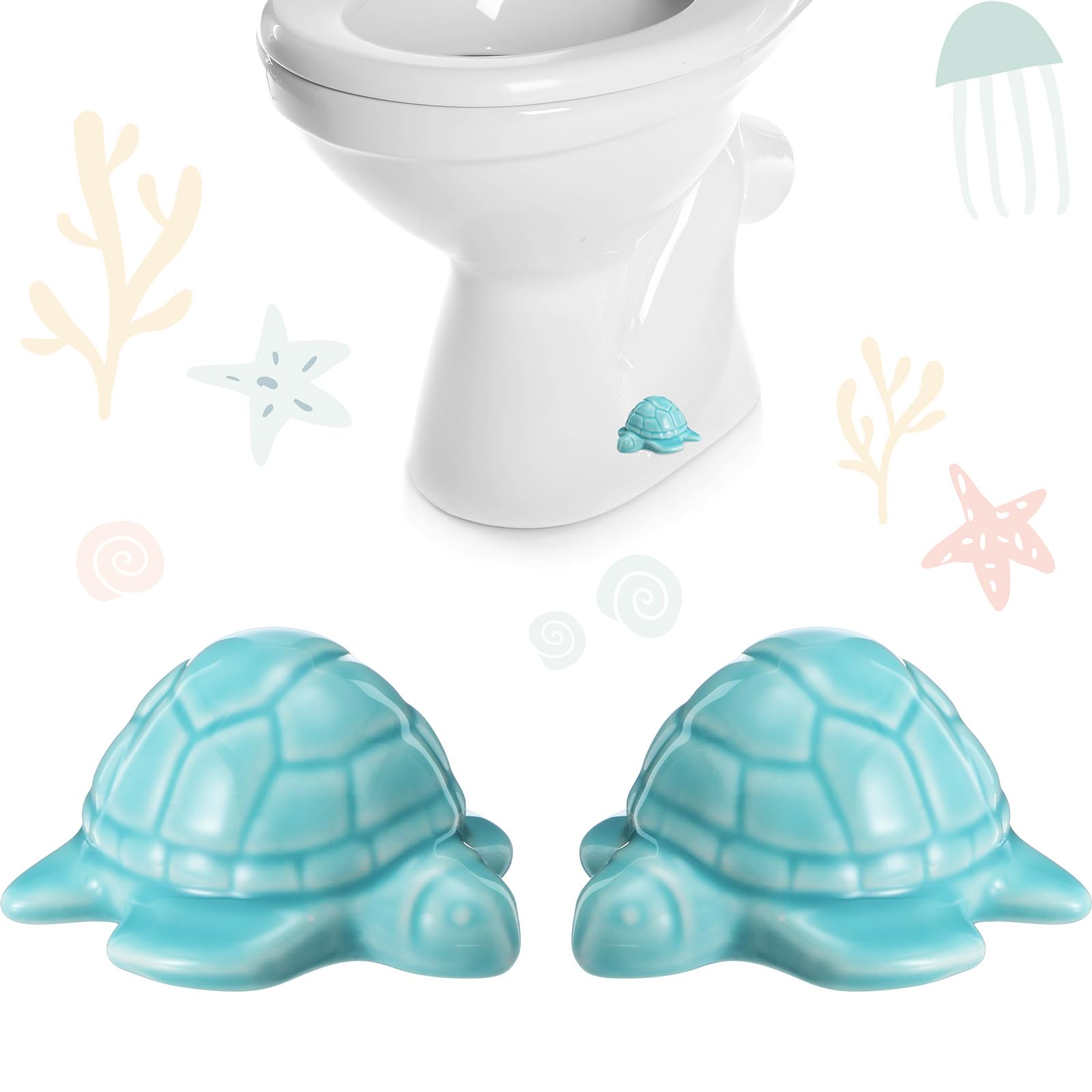 Photo 1 of FillTouch 2 Pcs Toilet Bolt Caps, Ceramic Toilet Bolt Covers Decorative Cute Animals Home Bathroom Decor for Easy installation Avoid Rusting(Teal Blue,Turtle)
