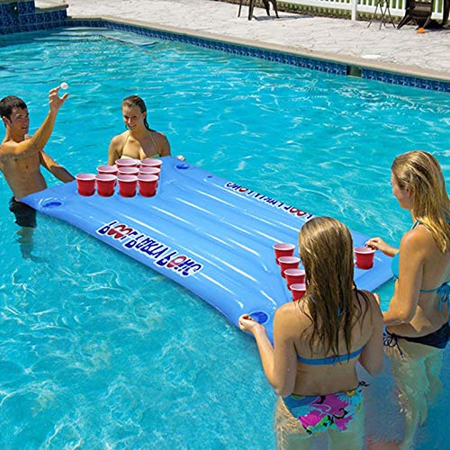 Inflatable Beer Pong Float, Inflatable Beer Pong Float Table Swimming Pool Raft Lounge PVC Floating Raft with 24 Cup Holders for Pool Party Game