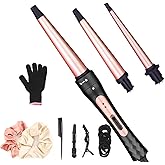 Curling Iron Wand Set, Curling Wand 3 in 1 Hair Curling Wands Interchangeable Ceramic 0.35-1.25inch Barrel Hair Curler, with Heat Resistant Glove