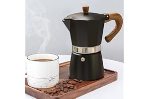 CONYEE Moka Pot, Stovetop Espresso Maker Italian Coffee Maker Coffee Pot 6 cup/10 OZ Aluminium Stovetop Camping Espresso Maker Manual Cuban Coffee Percolator for Cappuccino or Latte（black）