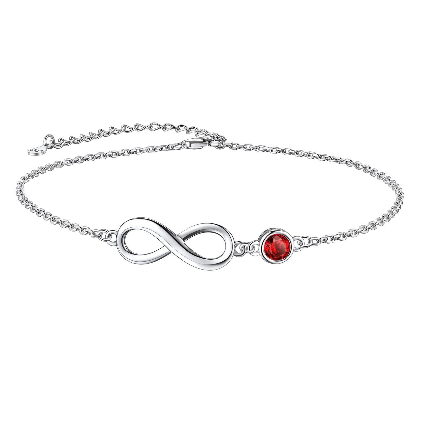 Suplight 925 Sterling Silver Red Garnet January Birthstone Anklet for Women Teen Girls Summer Beach Jewelry Dainty Infinity Ankle Bracelet