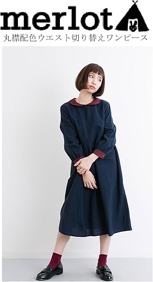 Amazon Merlot メルロー 丸襟配色ウエスト切り替えワンピース 丸襟配色ワンピース メルローワンピース 可愛いワンピース Merloワンピース ワンピースメルロー 原宿 原宿系 キューティー ミニ スープ クロ Tシャツ カットソー 通販