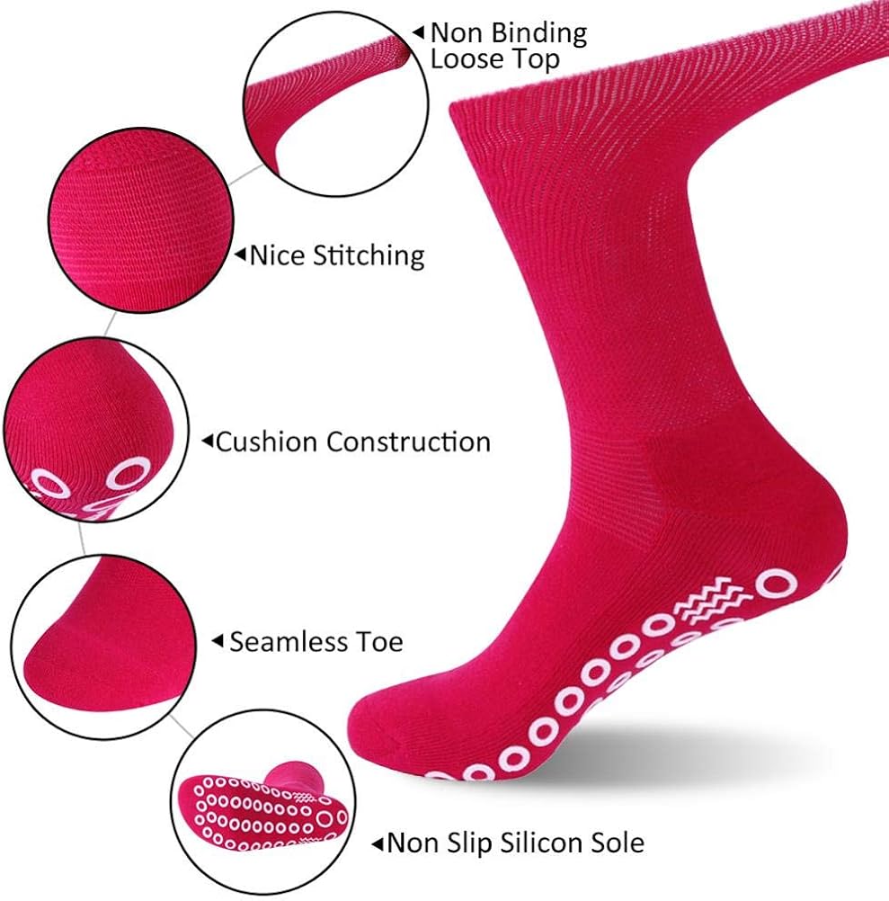 Non-Skid Diabetic Crew Socks, JSPA Non Binding Top Extra Wide Anti Skid Rubber Grip Hospital Home Socks: Clothing