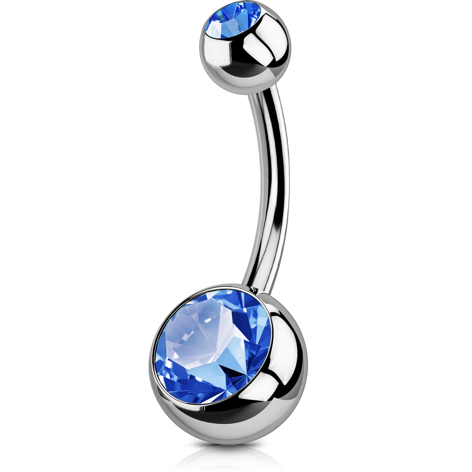 OUFER Solid Titanium Belly Bars 14G Navel Rings Grade 23 Titanium Ball Double Gems Belly Piercing Jewellery Sapphire