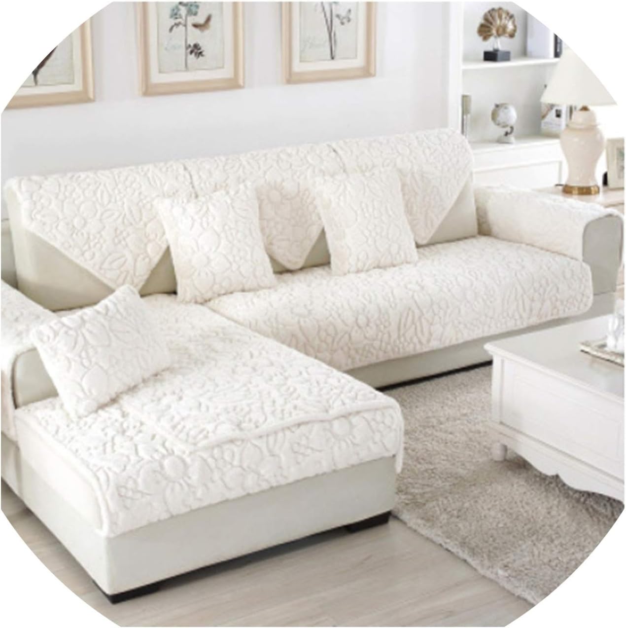 Plush Sofa Cover Gray Plaid White Plaid Non Slip Combination Sofa Sofa