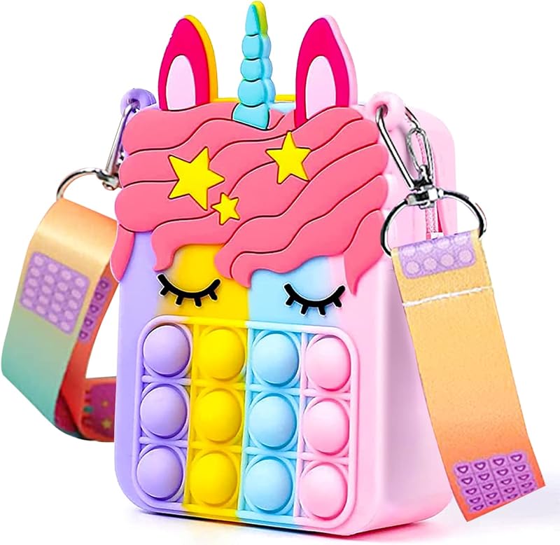hirsrian Pop Fidget Bag Toy Rainbow Unicorn Fashion Shoulder Bag