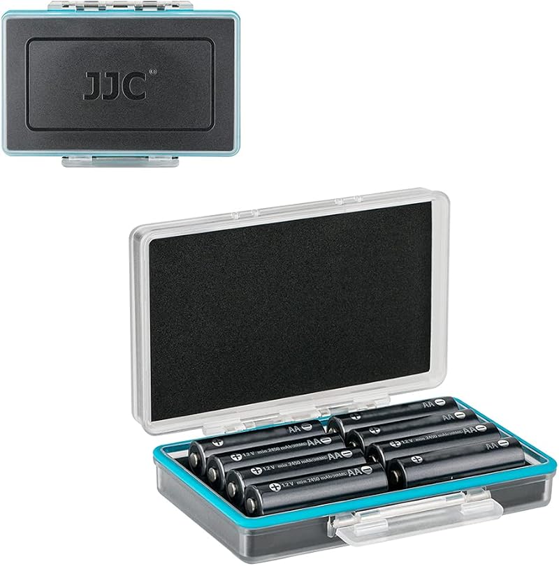 JJC 8 Slots Hard Plastic Battery Storage Box for AA 14500 8 Batteries