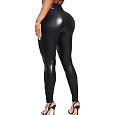TZLDN Women's Faux Leather Leggings Sexy High Waisted Tummy Control Butt Lift Stretchy Slim Dressy Pleather Pu Pants