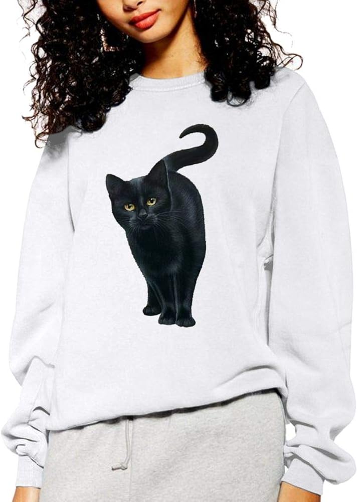 ELLG Black Cat Hoodie, Casual Funny Graphic Long Sleeve