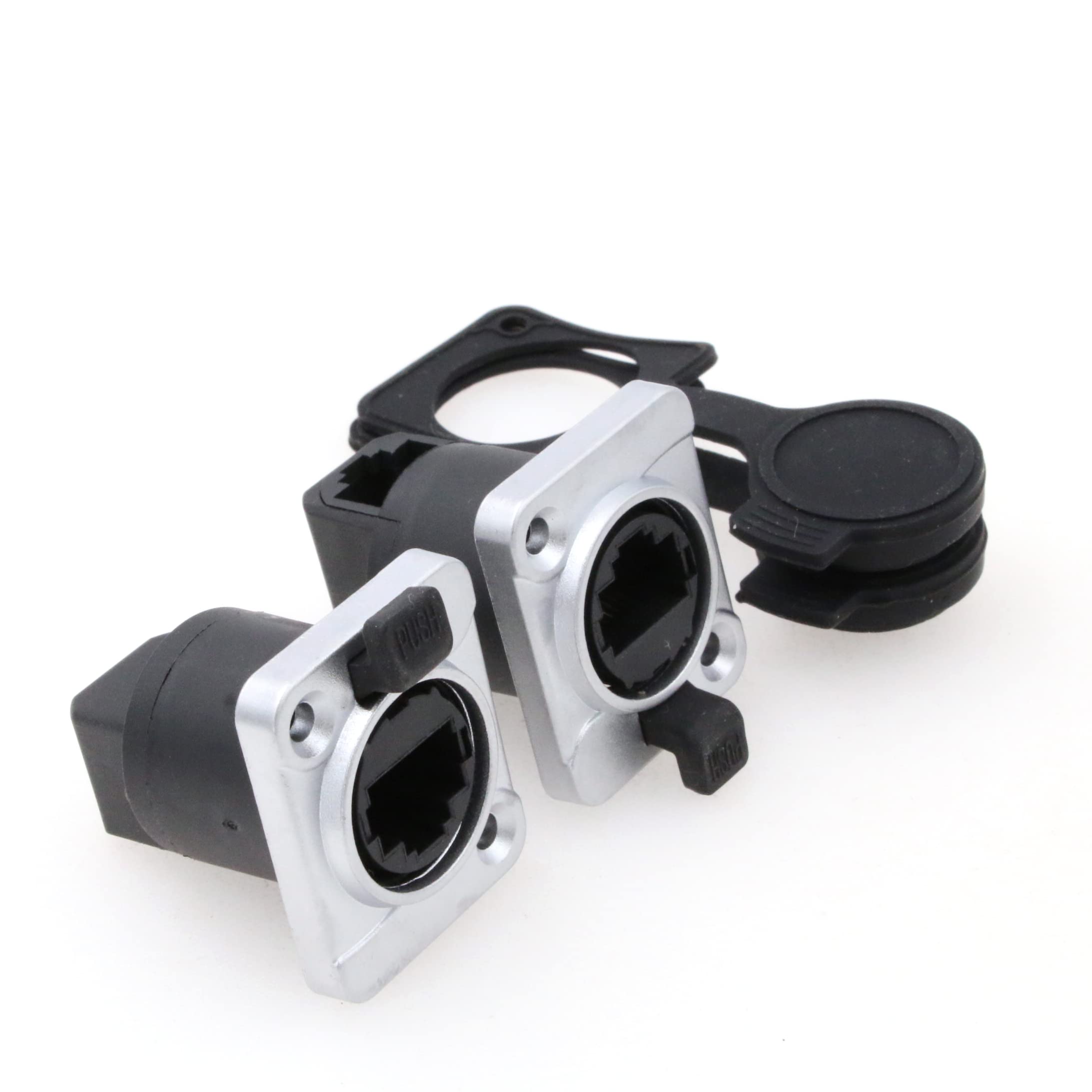 Eonvic 2pcs RJ45 Sockets Right Angle Ethernet Panel Mount Connector IP65 Waterproof 90 degree Connector with Security Locking