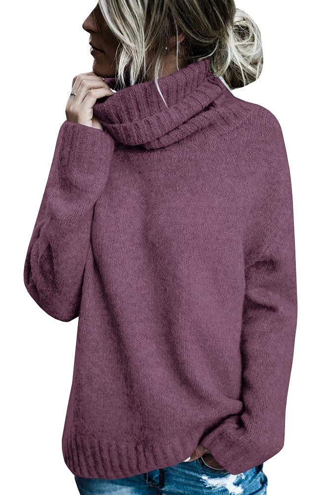 Photo 1 of FISACE Womens Oversized Turtleneck Pullover Sweater Cable Knit Long Sleeve Sweater Tops A-Purple